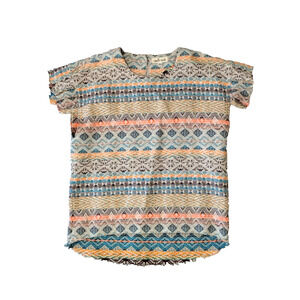 Cousin Earl Womens S Tapestry Weave Tunic Top Boho Western Raw Hem Cape Sleeve